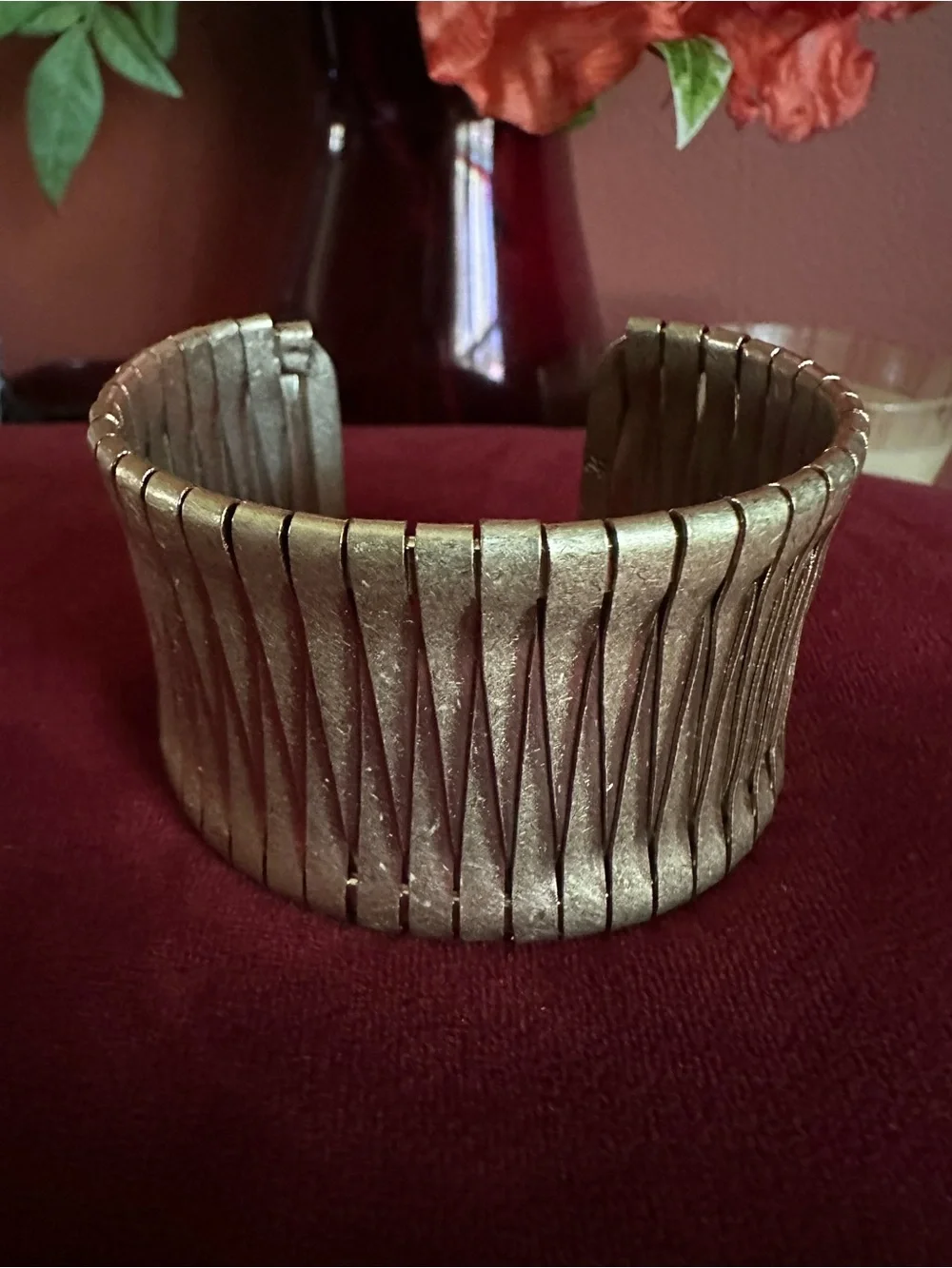 Vintage Metallic light gold tone Wide Cuff Bracelet - Brand Unmarked